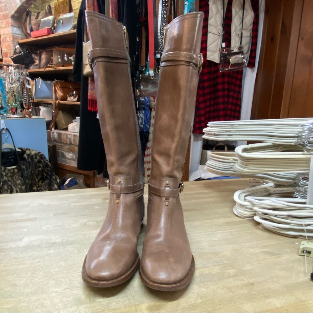TORY BURCH Teresa Riding Boots Brown Leather Sz 9.5 - Picture 8 of 14
